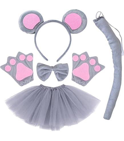Set Costume Topo Bimba – Gonna Tutù, Fascia Orecchie 3d, Coda E Papillon – Halloween Carnevale - 3
