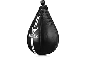 BEAST FIGHTING GEARS Speed Bag Boxing Ball, Leather Boxing Punching Bag for Speed Training - Punching Dodge Striking Speed Reflex Ball with hanging Swivel