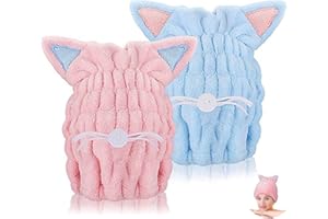 STREEHERJJKEA1 Toallas Microfibra Secar Pelo Turbante Secado Rápido Diseño Botón Toallas Pelo Microfibra Turbante Toalla Pelo Súper Absorbente para Cabeza Cabello Largo Mujeres Adultos Niños Niñas 2 piezas Rosa Azul