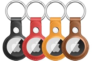 4 Pezzi Meliya Custodia AirTag Portachiavi per Apple Airtag, Pelle Custodia per Airtag Apple con Portachiavi, Pelle Cover Protettiva per Apple AirTag per Tracker per Zaini e Animali Domestici