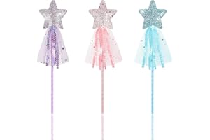 Miss-shop Varitas de Estrella,Brillantes Varita de Princesa 3 Piezas Varita de Hadas Palo de Hadas de Actuación para Niñas Fiestas, Cosplay, Disfraz de Navidad Cumpleaños