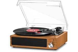 Giradischi Vinile, FYDEE Giradischi Portatile Vintage Bluetooth con 3 Velocità 33/45/78 RPM, 2 Altoparlanti Stereo Incorporati, Lettore di Vinile con Supporto per Cuffie, RCA, AUX - Legno Naturale