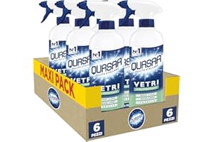 QUASAR PULITO STELLARE Quasar - Vetri con Ammoniaca - Senza Aloni, Asciuga Rapido, Sgrassa - 6 Flaconi da 750 ml