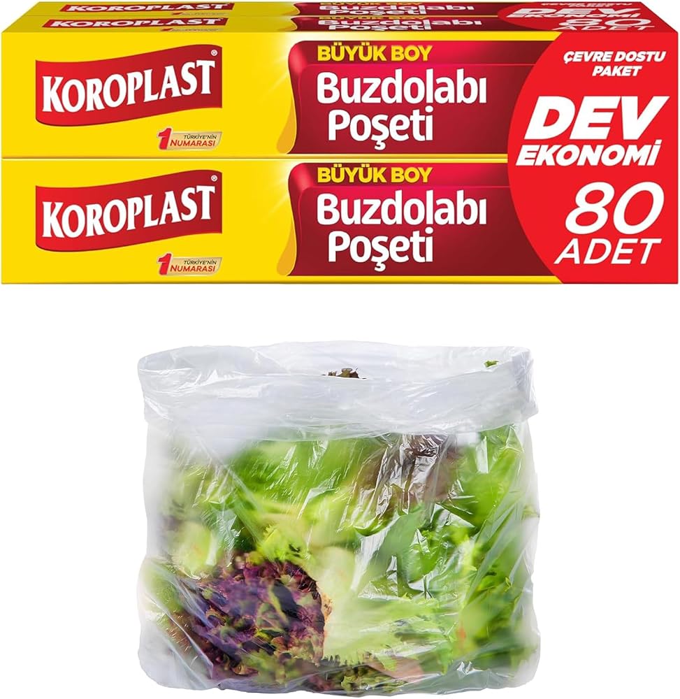 Koroplast Büyük Boy Buzdolabı Poşeti Dev Ekonomi 80’li, Yeni Ekonomik Buzdolabı Poşeti Büyük Boy 30x42 cm, BPA İçermez, Sızdırmaz Saklama Torbası, Meyve, Sebze, Yemek, Et, Tavuk, Gıda Saklama Torbası