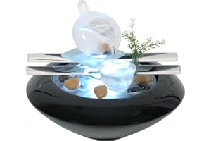 ZEN LIGHT Zen’Light - Fontaine d’Intérieur Cristal Line Tea Time - Design Zen Moderne, Idéal Méditation & Détente - Verre & Céramique avec Écoulement Réglable & Éclairage LED Blanc Froid - H 25 cm