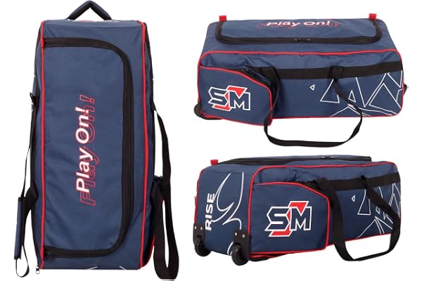 SM Rise Cricket Kit Bag with Wheels Wheelie Cricket Bag Premium Ripstop Fabric Heavy-Duty Wheel System Separate Bat Pocket Lockable U-Zip Rust-Proof Easy Transportation Cricket Bag
