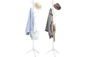 Yawinhe Standing Coat Rack, Wooden Coat Stand 2 Pack, 11.8x70.8 inches, With 3 Adjustable Options and 8 Hooks, Suitable for Coat Hangers at Entrances, Corridors, Bedrooms, White