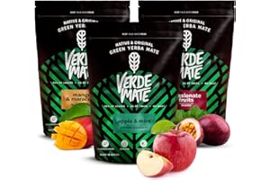Zestaw yerba mate owocowe | Yerba mate z owocami | Verde Mate Green Mango & Maracuya, Apple & Mint, Passionate Fruits | Brazylijska zielona yerba mate | Naturalna kofeina | Herbata yerba mate | 3x500g