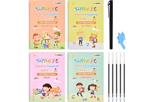 HOAAIGO 4 Piezas Libro Mágico Niños, Set de Groove Calligraphy, Cuadernos Reutilizables Caligrafia, Cuaderno Mágico de Escritura, Practice Copybook con 1 Bolígrafo+5 Recambio+1 Corrector Fuerza de Agarre