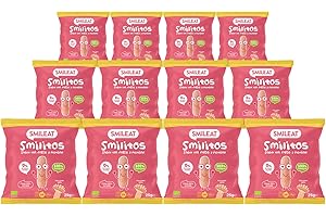 SMILEAT EAT & SMILE Smileat| Bolsas de Smilitos Ecológicos para Niños| Gusanitos Saludable de Maíz| Sabor Fresa y Plátano| Alternativa a una Merienda Infantil Sana| Pack de 12 Bolsas x 25 g| 300g