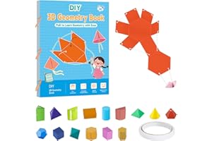 AUOQZ Pull String Geometry Learning Book with Rope Interactive Pull String Model Book Kit for 3D Shapes Geometry Solids Beginners Foldable Design 3D Geometry Game for Kids Children Teens Toddler (15Models)