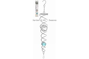ZEWOOL 32cm Stainless Steel Spiral Crystal Twister with Blue Crystal. Wind Twister/Spinner Ornament Accessory for Indoor or Garden - GIFT BOXED - SILVER/BLUE