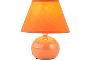 BRILLIANT Primo Tischleuchte – stilvolle Tischlampe mit Stoffschirm – kleine Tischleuchte für Nachttisch, Schlafzimmer & Wohnzimmer – E14-Fassung und Schalter – orange, Pfirsich