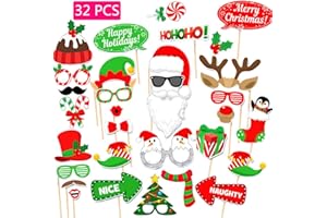 SUNNEE 32 Pcs Christmas Photo Booth Props - Party Photo Booth Props Christmas Picture Backdrop DIY Decorations Set, Party Games for Kids & Adults,Wedding Birthday Graduation (32pcs)