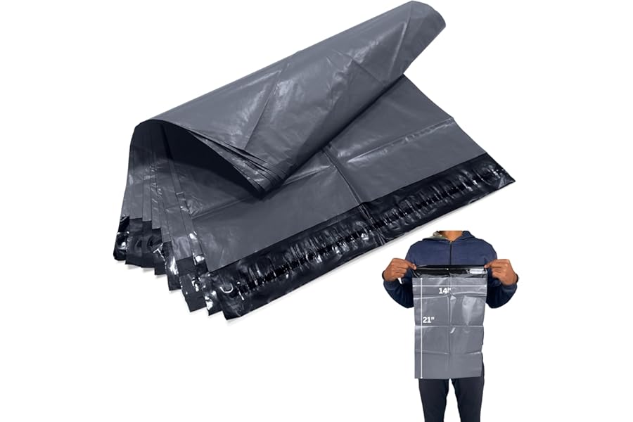 JeeJaan® 20 Large Grey Parcel Bags 14" x 21" - (356 x 533mm) Strong Polythene Self Adhesive Waterproof Postage Bags | Envelope Courier Shipping Postal Bags