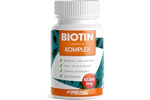 ‎PROFUEL Biotin hochdosiert 10.000 mcg - 365 Biotin Tabletten mit Zink & Selen - Hochwertiger Komplex für Haarwuchs, Haut & Nägel - laborgeprüft mit Zertifikat - 100% vegan - Vorratspack für 1 Jahr