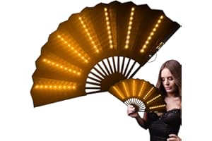 SVCEQZE Ventilador de mano LED, ventilador plegable con luz LED, Abanico plegable para festivales para, Abanico plegable de barra multiusos, accesorios para danza del vientre, escenario,