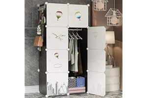 BAKAJI Armadio Guardaroba Modulare 8 Cubi con Anta Appendiabiti 5 Scaffali Mobile Componibile Modulabile Salvaspazio Storage Organizer Vestiti Armadietto Portatile Casa Design Moderno