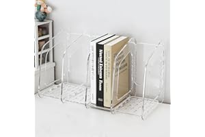 GOMETY Schreibtisch-Organizer Aktenordner, Abnehmbar Verdickter Buchhalter Regal mit 4 Fächern Buchablagen Dokumentenschrank Aufbewahrung für Büro Ordner Briefe Zeitschriften Bücher CD (Transparent)