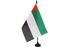 AZ FLAG United Arab Emirates Table Flag 5'' x 8'' - Emirati Office Decoration 100% Polyester 21 x 14 cm - Mini Desk Flag with Pole and Black Plastic Base