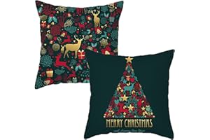 MORAINJAY Świąteczne poszewki na poduszki, 45 x 45 cm, zielone, świąteczne poszewki na poduszki, choinka i łoś, zima, Boże Narodzenie, kwadratowa lniana poszewka na poduszkę, na sofę, samochód, salon,