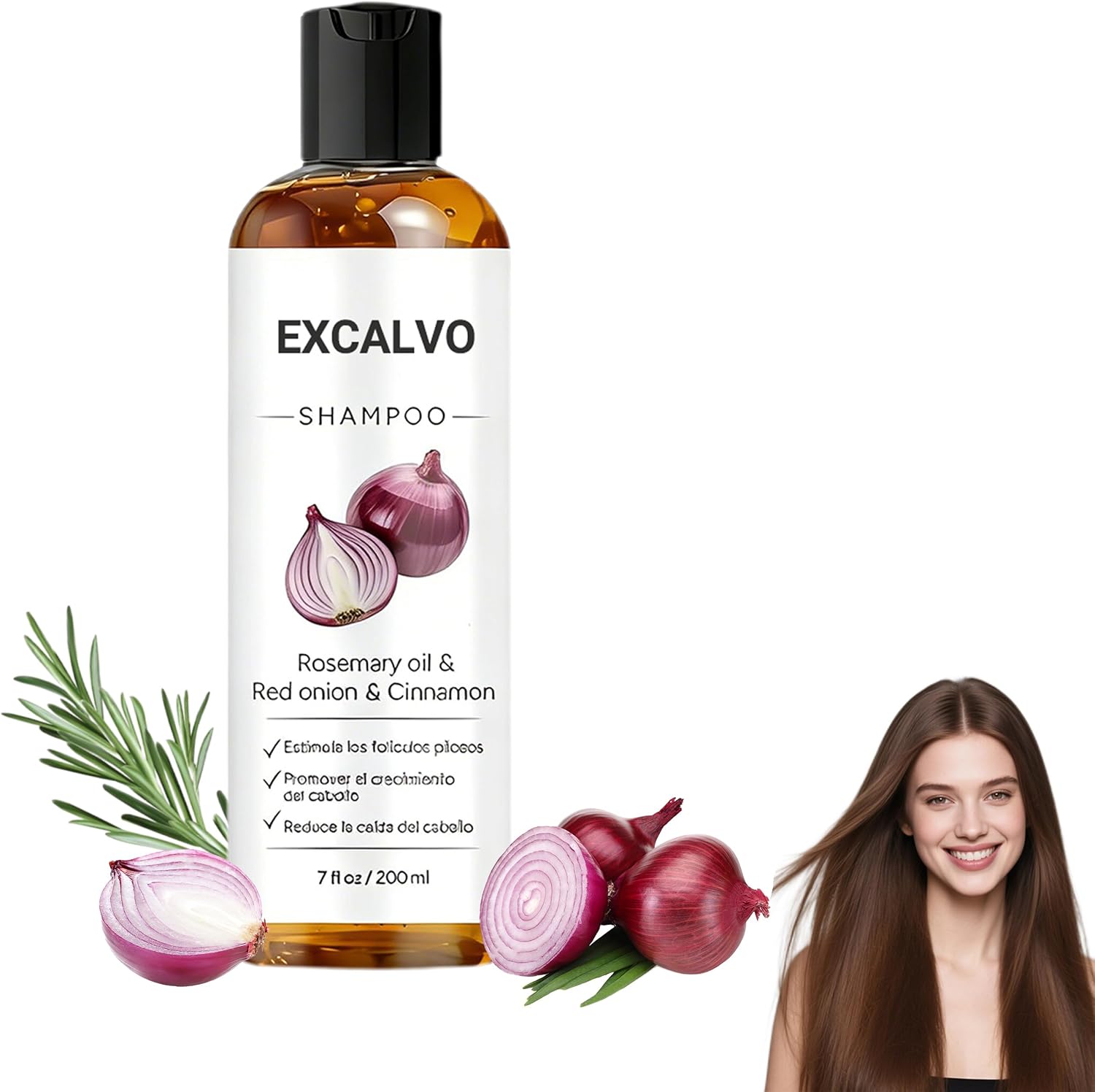 Excalvo Champu de Cebolla, 2026 Nuevo Champú Cebolla, Champu Excalvo, Con Extracto De Canela, Limpieza Diaria Para Un Cabello Más Denso En Apariencia, para Hombres y Mujeres, 200 ml (1 Botella)
