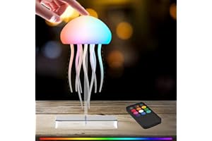 RuiDay Lampe de Méduse, Veilleuse méduse, Jellyfish Lamp, Lampe de chevet méduse dégradé RGB, lampe de chevet avec capteur tactile, pour Chambre et Salon (Modèle tactile + Socle + Télécommande)