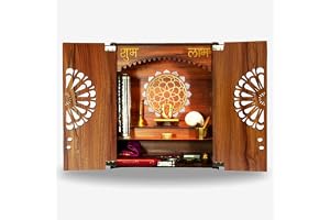 Heartily® Namah Beautiful Wooden Pooja Mandir with Door Home Temple with Door Home Mandir with LED Spotlight Product (18 inches height)