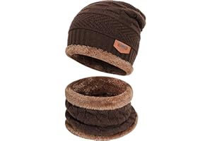 Bequemer Laden Kinder Winter Warm Mütze und Loop Schal Set mit Fleece Gefütterte für 3-8 Jahre Jungen Mädchen, Wintermütze Strickmütze Beanie Schlauchschal Halswärmer Geschenk Weihnachten