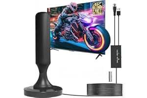 BESELOA Antenne TV intérieur TNT HD, 2025 Antenne HDTV Intérieur avec Base magnétique & Chaînes Locales Gratuites 500km Réception Longue Portée à 360° & amplificateur de Signal, Compatible avec TV