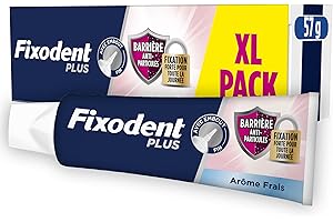 Fixodent Crème Adhésive Plus Barrière Anti-Particules, Pour Prothèses Totales et Partielles, Goût Neutre, Tenue Et Confort Tout Au Long De La Journée, Arome Frais