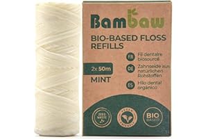 Hilo Dental Vegano | Recambios Hilo Dental | Hilo Dental Biodegradable | Hilo Dental Sostenible | Con Olor a Menta | Higiene Dental | 2 x 50m | Bambaw