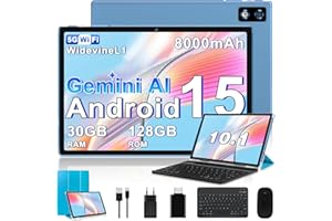 BIEGEDY 2026 último Tablet 10 Pulgadas Android 15 con Gemini AI, 30GB RAM + 128GB ROM, Octa-Core 2.0GHZ, 8000mAh, GMS, Widevine L1, GPS, OTG,5G WiFi 6 & BT 5.0,Tablet Teclado y Raton-Azul