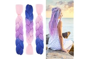 TAOYEMY Kanekalon warkocze włosy 3 opakowań Ombre Jumbo warkocze Przedłużenie Włosów 24-calowych Twist Do Pletenia Szydełkowane warkoczy Syntetyczne Włosy (niebiesko-fioletowo-różowy)