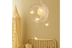 PETITES ECREVISSES Suspension Luminaire Lune étoiles LED Pendentif Lampe Aluminium Lustre Plafonnier pour Enfants Chambre Décoration, 40 * 110cm