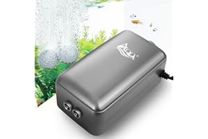 AQQA Aquarium Luftpumpe, ≤ 35dB Extrem Leise Aquarium Sauerstoffpumpe mit Doppel Rückschlagventil Zubehör, für Aquarien bis zu 50-450L (6W)