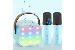 Wowstar Karaoke - Macchina per karaoke con 2 microfoni senza fili, portatile, per bambini, adulti, con effetti che cambiano la voce, luci a LED, per ragazzi e ragazze, regali a casa (blu)