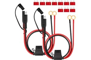 JatilEr 2 Stk 2ft Sae Anschluss Kabel, 16 AWG Ringkabelschuh Sae-verlängerungskabel, Sae Stecker 12v mit Staubkappe, SAE Batterie Verlängerungskabel mit 10A Sicherung für Motorrad, Auto, Traktor