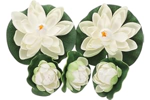 FOMIYES Fleur de Lotus Artificielle avec des Feuilles: 5Pcs Nénuphars Artificiels Blanc Lotus Étang Piscine Décor Aquarium Lotus Ornement pour Les Décorations de Mariage de Patio