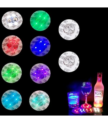 Set van 12 ronde kleurrijke led-stickers voor sfeerverlichting, 6 kleurrijke lampen en 6 koudwitte lampen, verwisselbare batterij met 4 SMD led-batterijen en lijm voor flessenverlichting