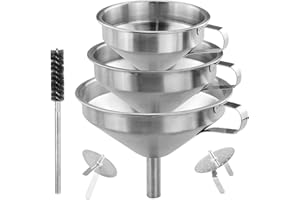 KZNKZN Imbuto da cucina in acciaio inox, confezione da 3 imbuti (15 cm + 13 cm + 11 cm) con 2 filtri rimovibili per trasferire liquidi, liquidi, oli da cucina, marmellata e 1 spazzola per la pulizia
