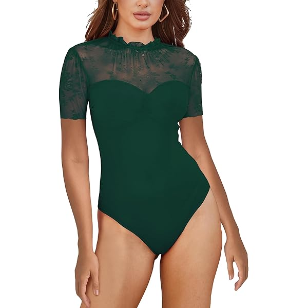 Damen Body Langarm Mit Spitze - Unterzieh-Bodysuit In Größen S-2XL