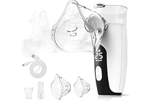 NEBELMEER Inhalator Vernebler Inhaliergeräte für Erwachsene, Leise Ultraschall Inhalationsgerät Kinder, inhalationsgerät Set mit Mundstück und 2 Maske, 3 Geschwindigkeiten, C, Akku Hält Lange-Blau KE-N11