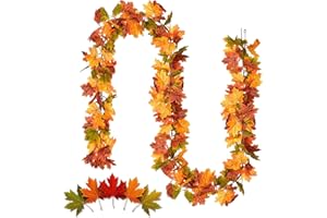 COCCCOON Artificial Autumn Maple Leafs Artificial Maple Leaves Autumn Garland Autumn Decor Garland Autumn Decorations 78.74inch Fake Hanging Plant Autumn Leaves Fall Decorations (1 Pack)