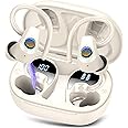 Wireless Earbuds, Bluetooth 5.3 Headphones with 4 ENC Noise Canceling Mic, 50H Stereo Dual LED Display Ear Buds, Sport Wireless Earphones with Earhooks, IP7 Waterproof Wireless Headphones, White