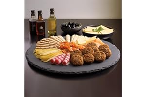 Navaris Plateau tournant en Ardoise - Lazy Susan Ø 33 cm épices Fruits gâteaux Fromage Desserts - Assiette rotative 360° pour Service apéritif