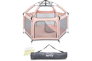 tenty Baby Pop-Up Laufgitter für drinnen und draußen - 150 x 100 cm - mobiler Laufstall mit Tragetasche und Heringen - für zuhause, Reisen, Camping (Rosa)