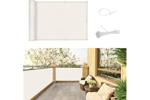 SUNNY GUARD Pantalla para Balcón 90×600cm Jardín Protección de Privacidad HDPE Protección UV, Resistente al Viento, con Ataduras de Cables, Crema