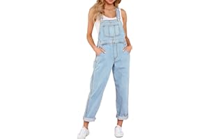 luvamia Womens Denim Dungarees Wide Leg Casual Baggy Jumpsuit Overalls with Pockets