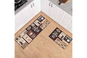 Carvapet 2 Piezas Alfombrillas de Cocina Antideslizantes Respaldo de Goma Felpudo Lavable Juego de Alfombras de Microfibra